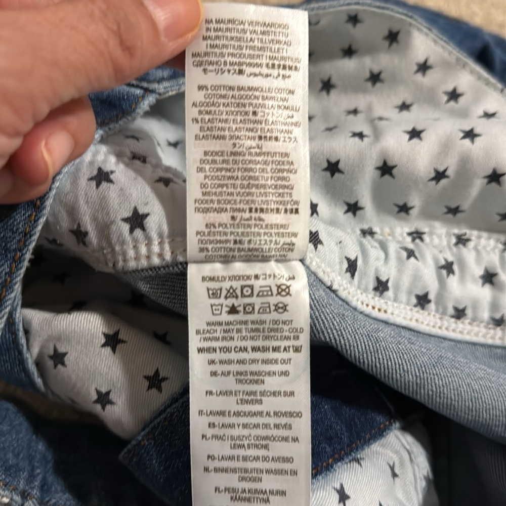 Mini Boden Button Through Dungaree Dress Blue Stretch Denim Overall Western 7-8Y - Picture 9 of 9